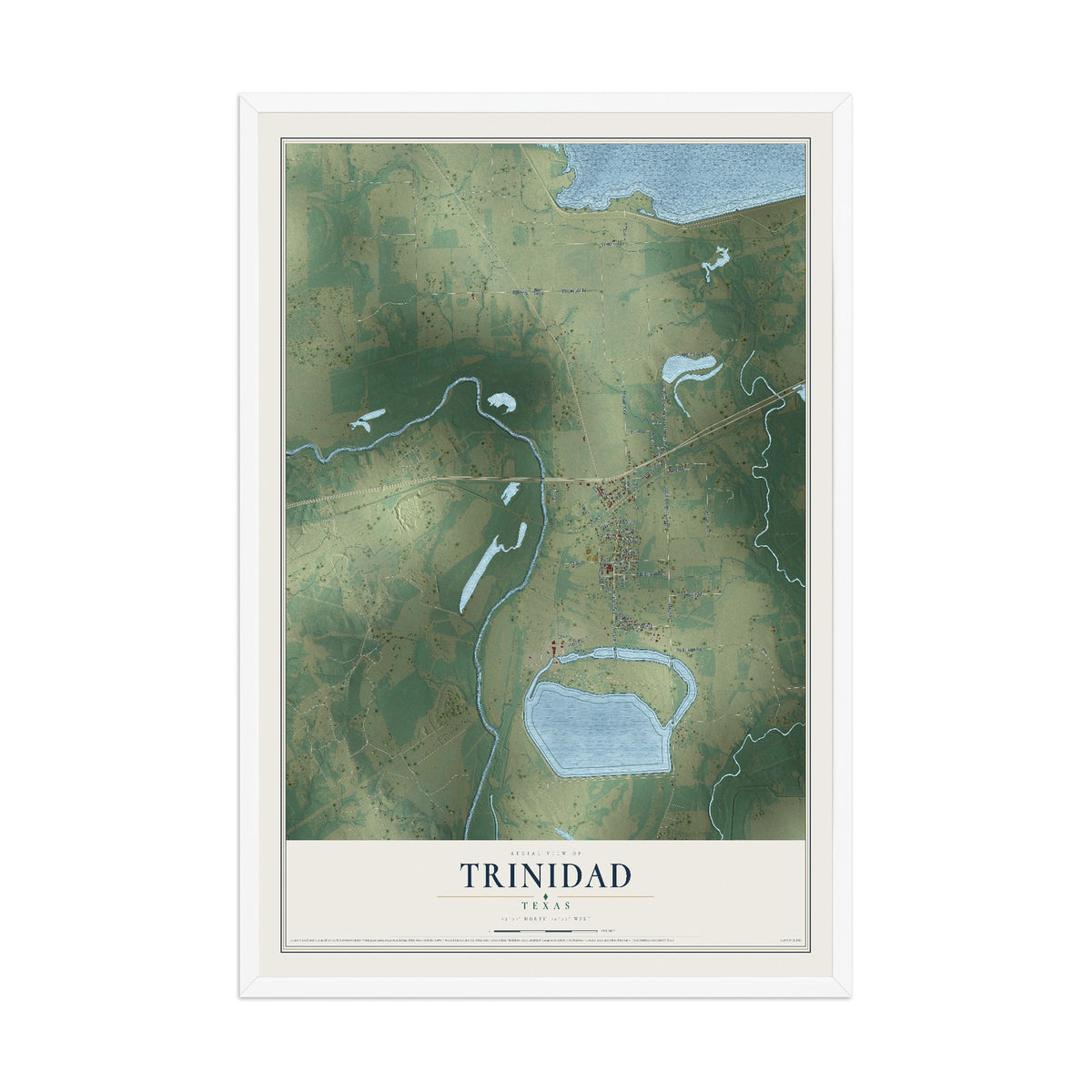 Map of Trinidad, Texas, 12 x 18 inch print in a white wood frame