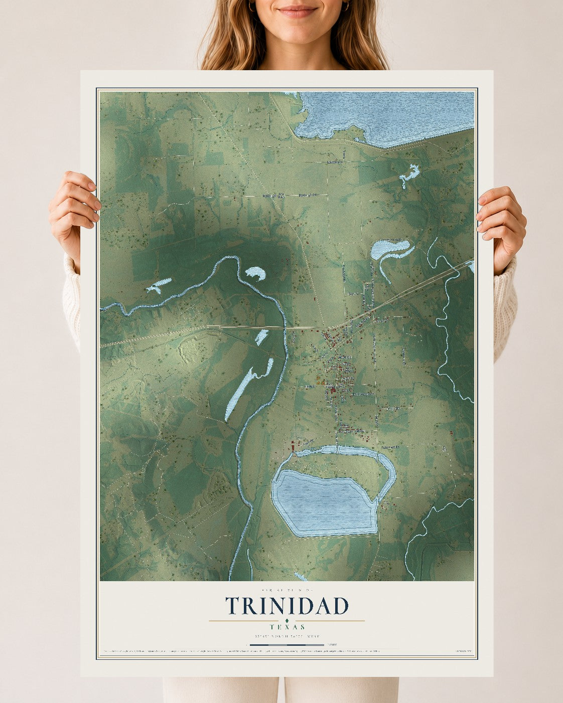 Map of Trinidad, Texas, 24 x 36 inch unframed archival matte print
