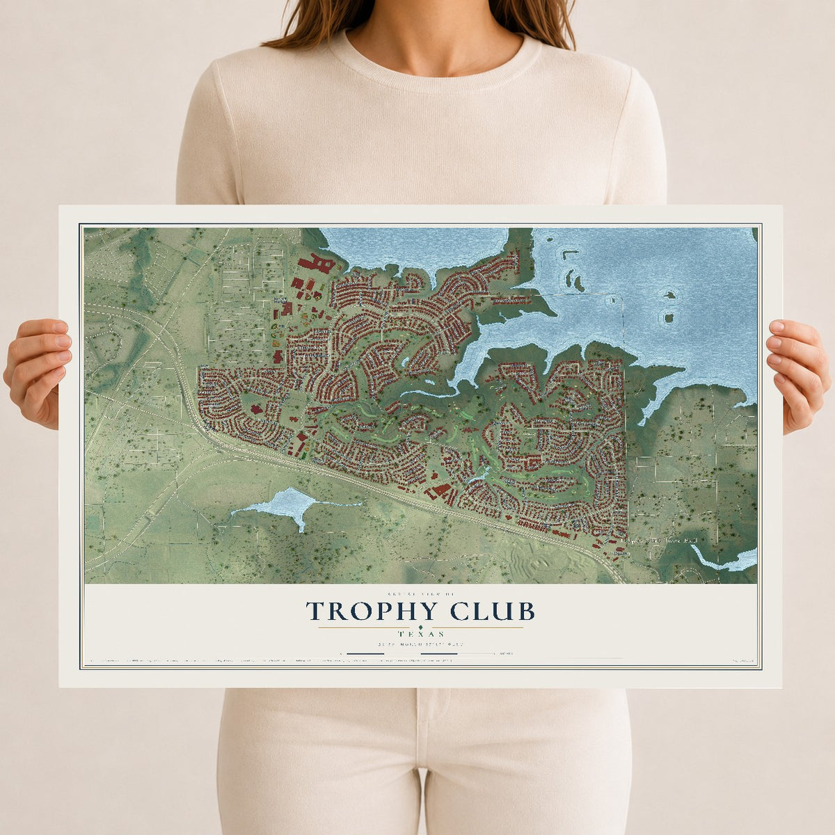 Map of Trophy Club, Texas, 12 x 18 inch unframed archival matte print