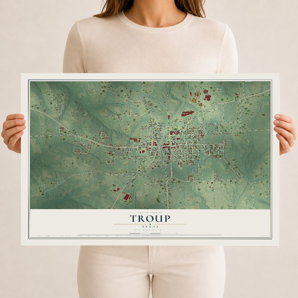 Map of Troup, Texas, 12 x 18 inch unframed archival matte print