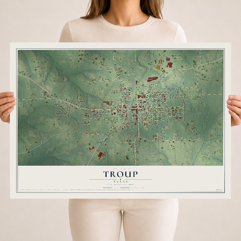 Map of Troup, Texas, 18 x 24 inch unframed archival matte print