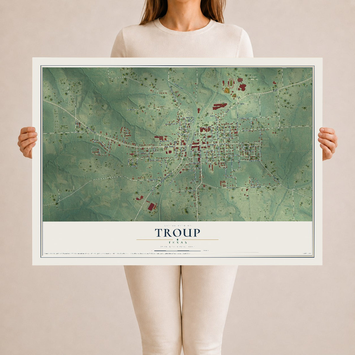 Map of Troup, Texas, 24 x 36 inch unframed archival matte print