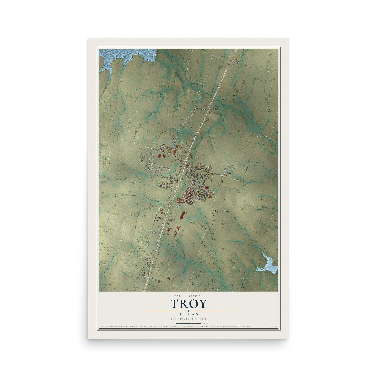 Map of Troy, Texas, 12 x 18 inch unframed archival matte print