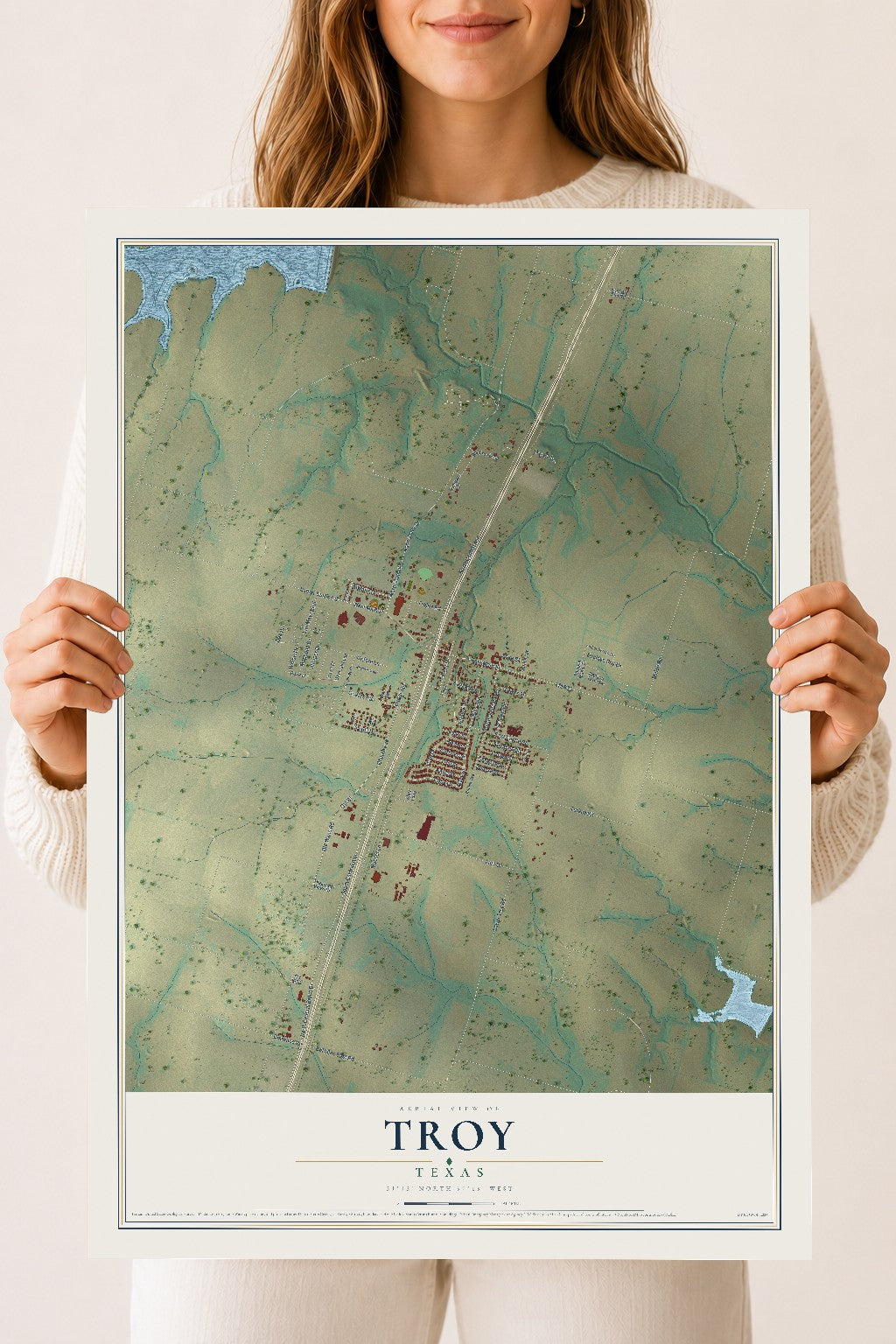 Map of Troy, Texas, 18 x 24 inch unframed archival matte print