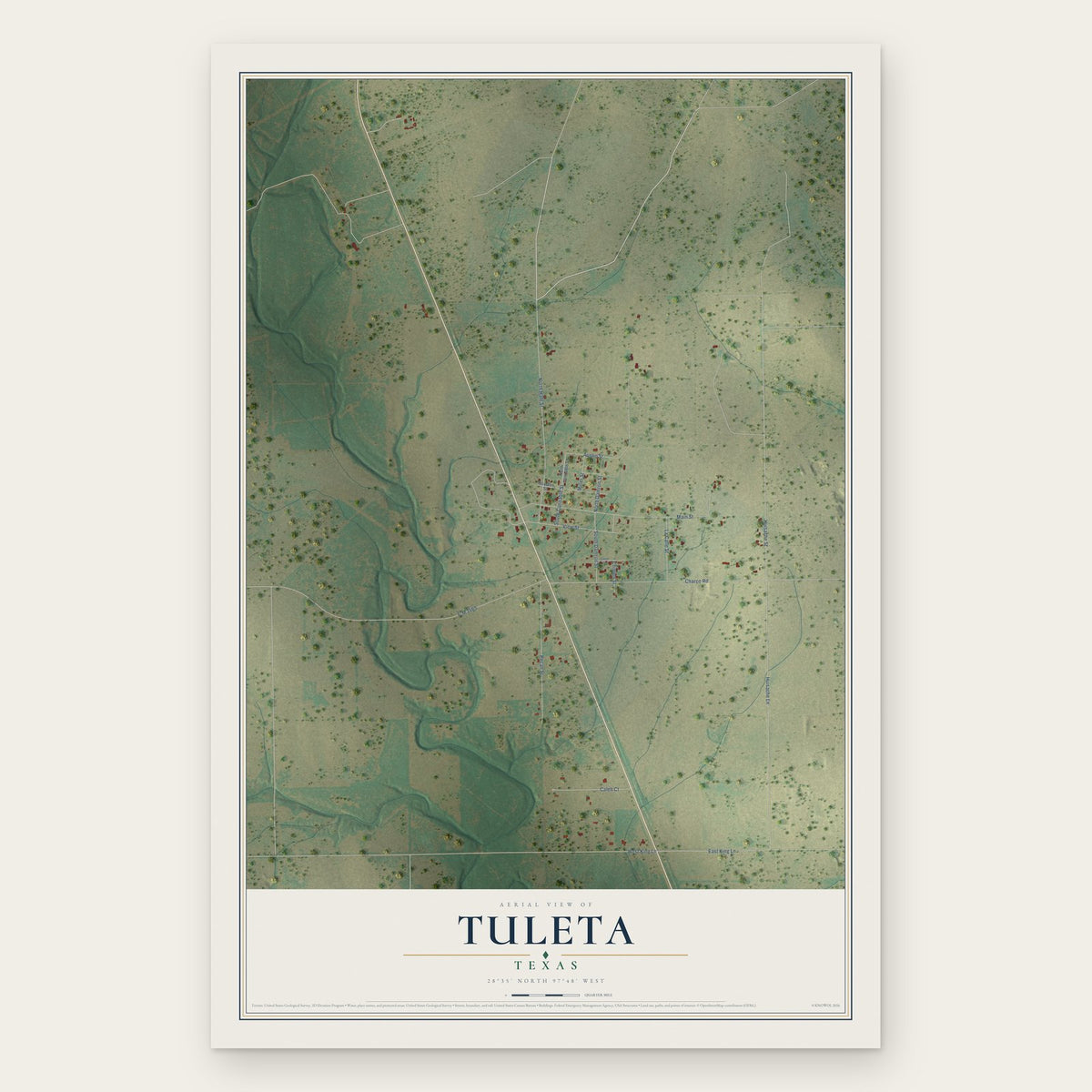 Tuleta, Texas map print, the full design