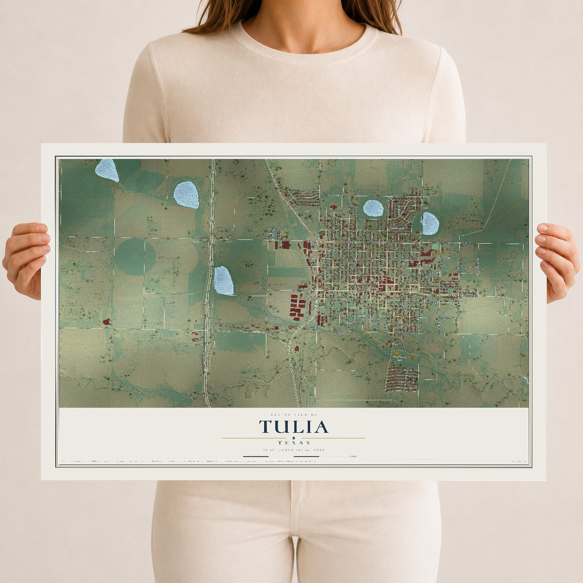 Map of Tulia, Texas, 12 x 18 inch unframed archival matte print