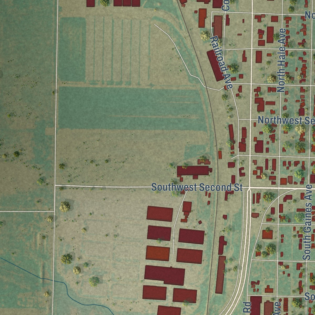 Second close-up of the map of Tulia, Texas print showing more streets and buildings