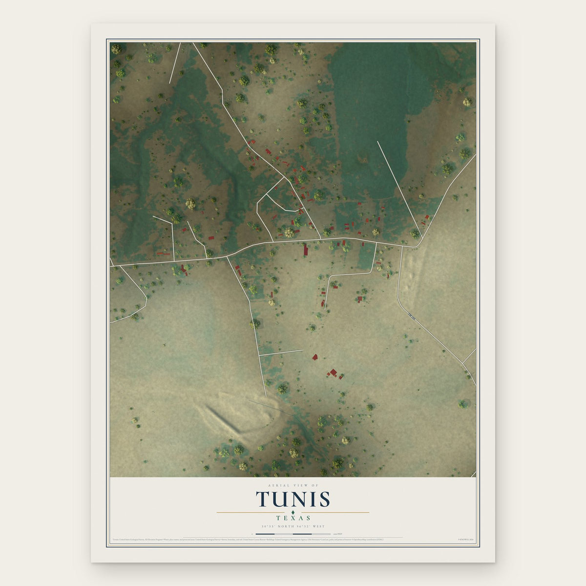 Tunis, Texas map print, the full design