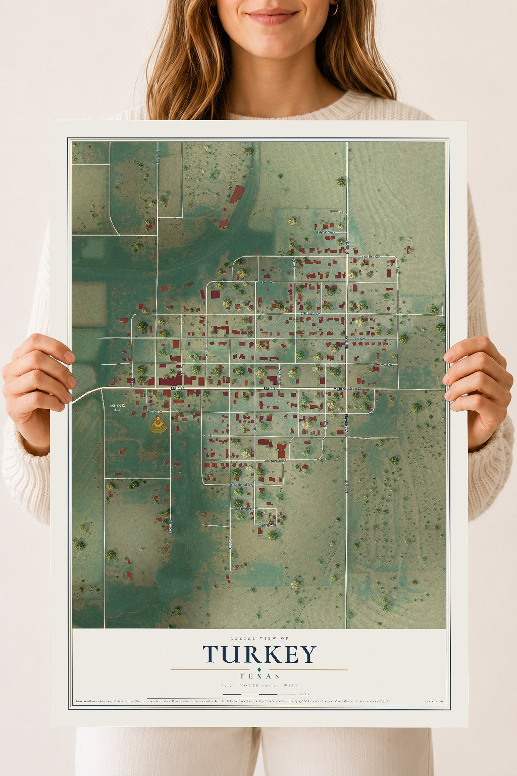 Map of Turkey, Texas, 18 x 24 inch unframed archival matte print