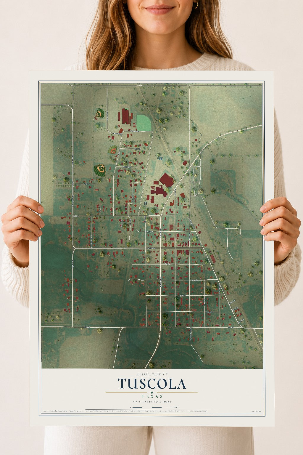Map of Tuscola, Texas, 18 x 24 inch unframed archival matte print