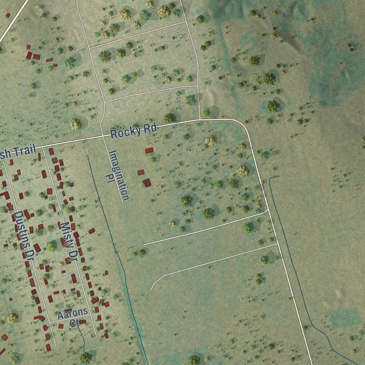 Second close-up of the map of Uhland, Texas print showing more streets and buildings