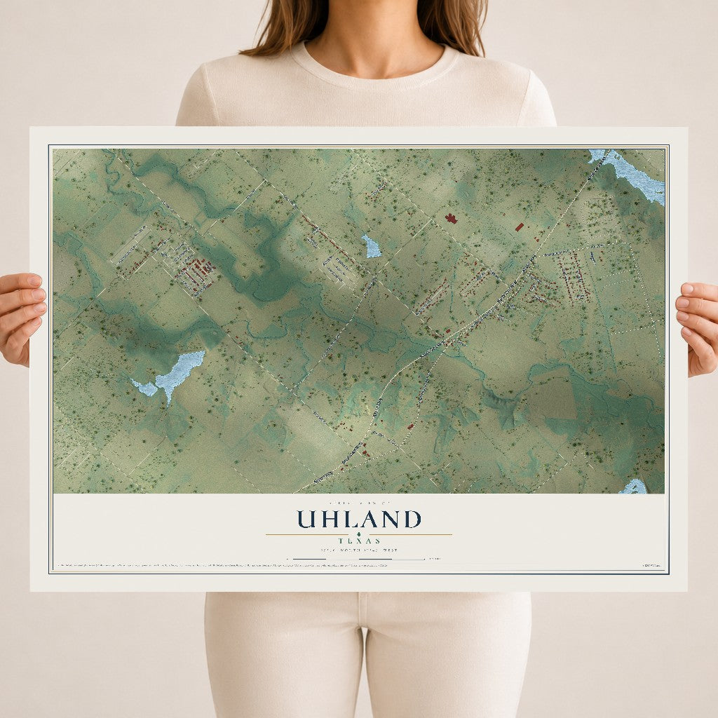Map of Uhland, Texas, 18 x 24 inch unframed archival matte print