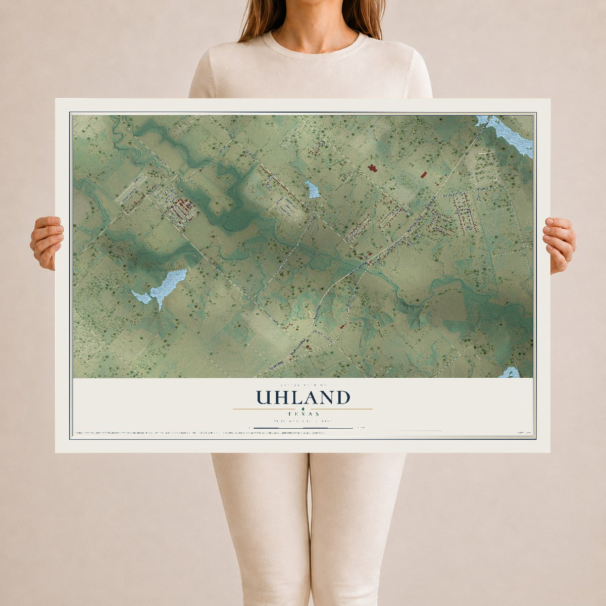 Map of Uhland, Texas, 24 x 36 inch unframed archival matte print