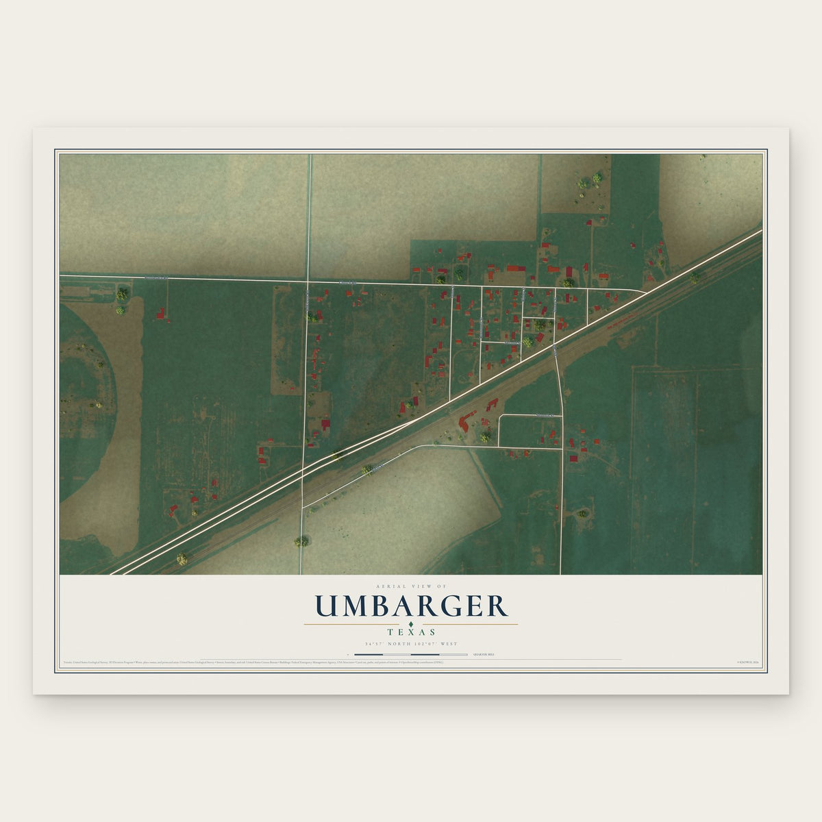Umbarger, Texas map print, the full design