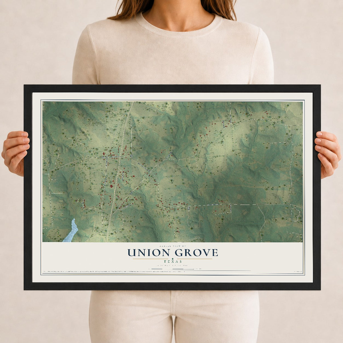Map of Union Grove, Texas, 12 x 18 inch print in a black wood frame