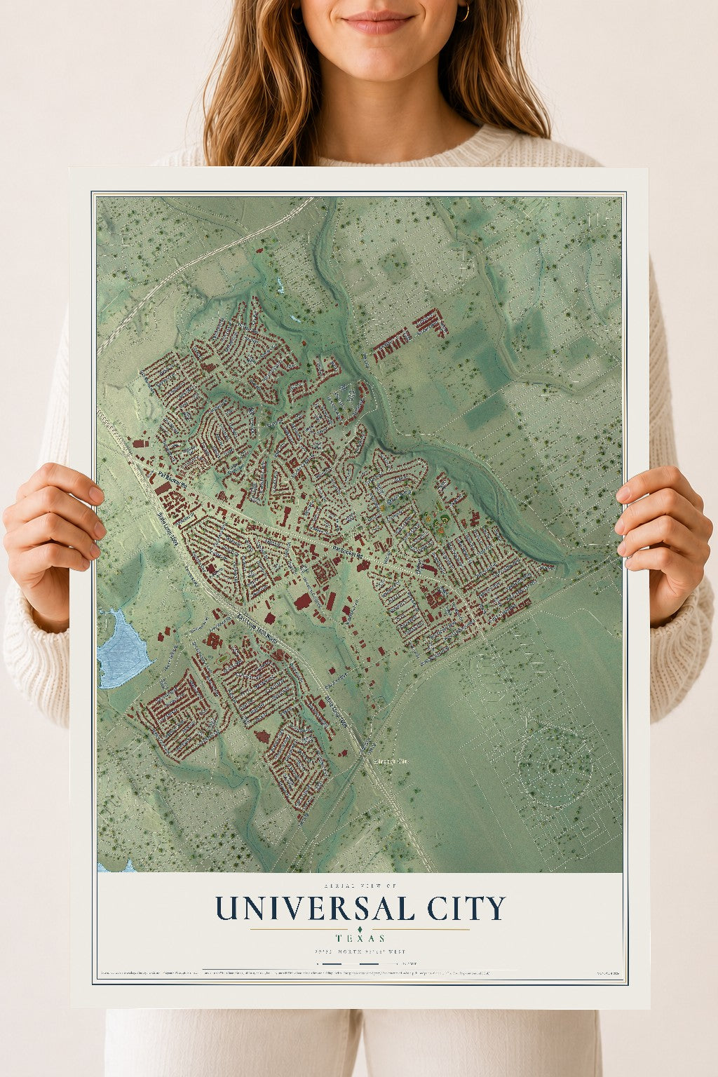 Map of Universal City, Texas, 18 x 24 inch unframed archival matte print