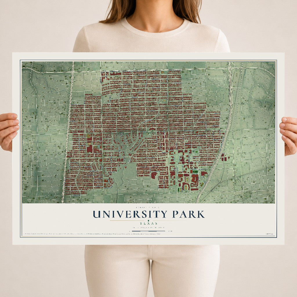 Map of University Park, Texas, 18 x 24 inch unframed archival matte print