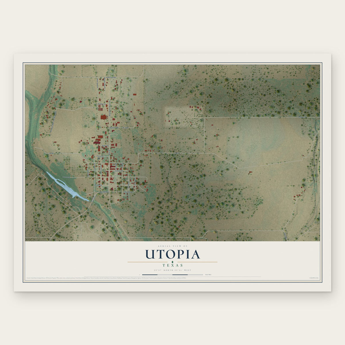 Utopia, Texas map print, the full design