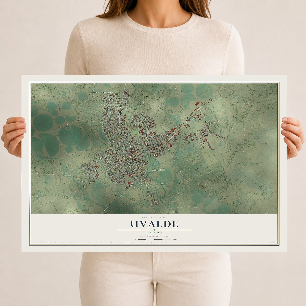 Map of Uvalde, Texas, 12 x 18 inch unframed archival matte print