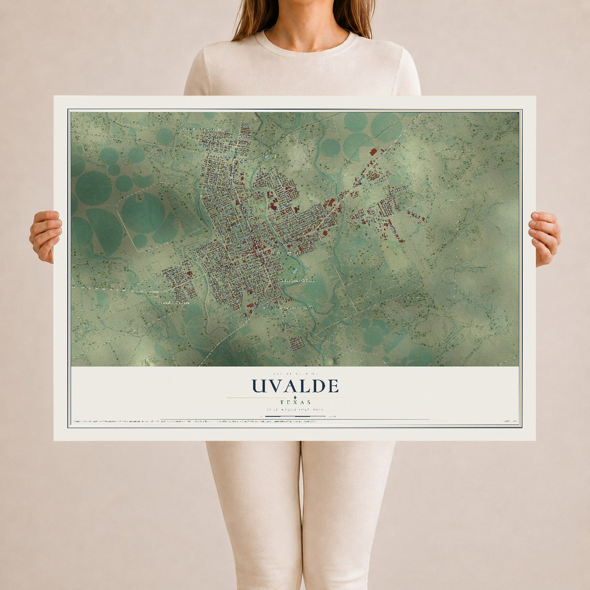 Map of Uvalde, Texas, 24 x 36 inch unframed archival matte print
