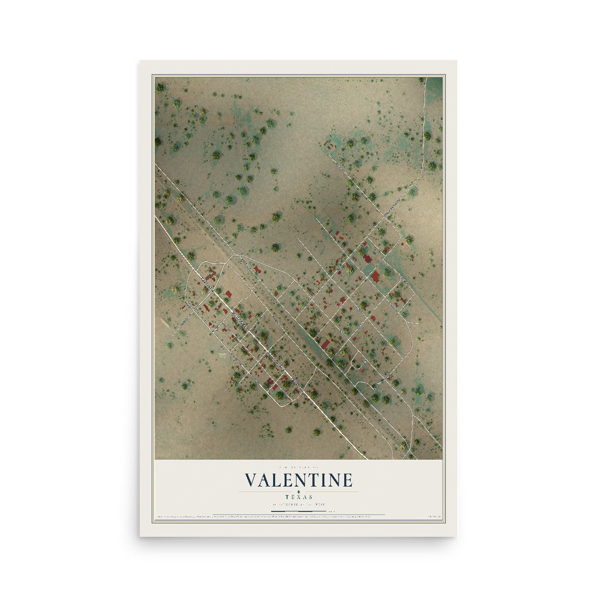 Map of Valentine, Texas, 12 x 18 inch unframed archival matte print