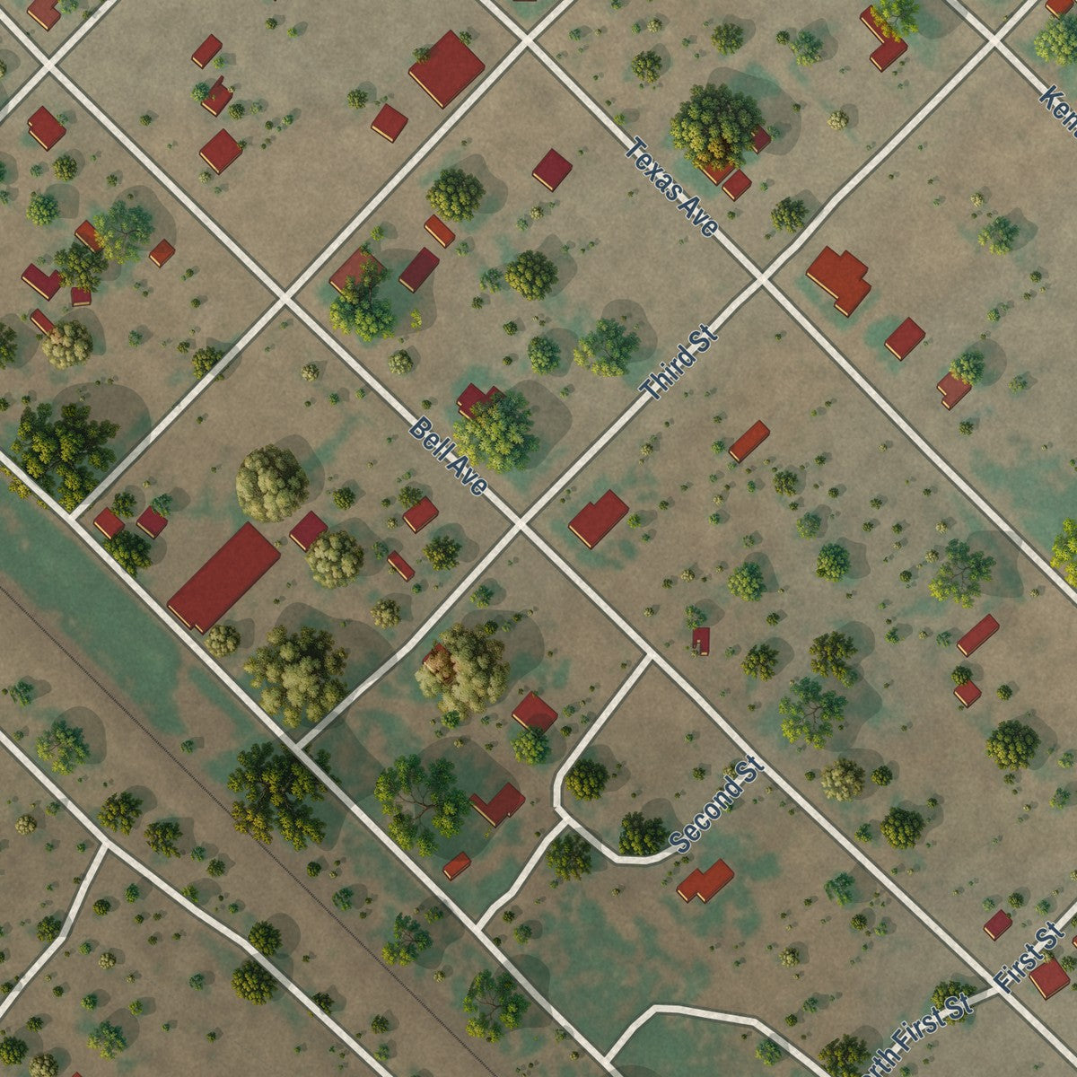 Second close-up of the map of Valentine, Texas print showing more streets and buildings