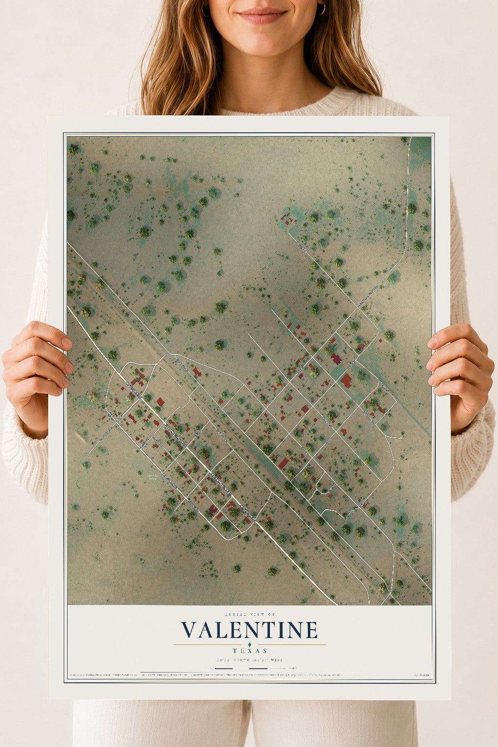 Map of Valentine, Texas, 18 x 24 inch unframed archival matte print