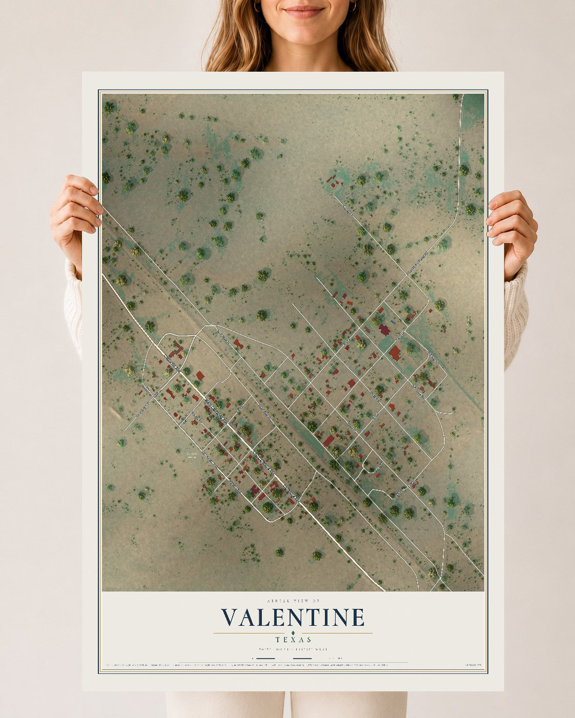 Map of Valentine, Texas, 24 x 36 inch unframed archival matte print