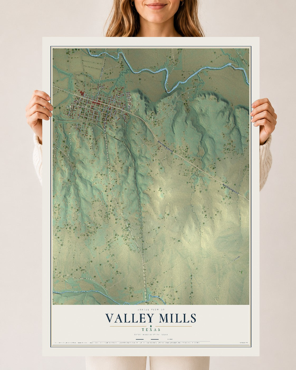 Map of Valley Mills, Texas, 24 x 36 inch unframed archival matte print