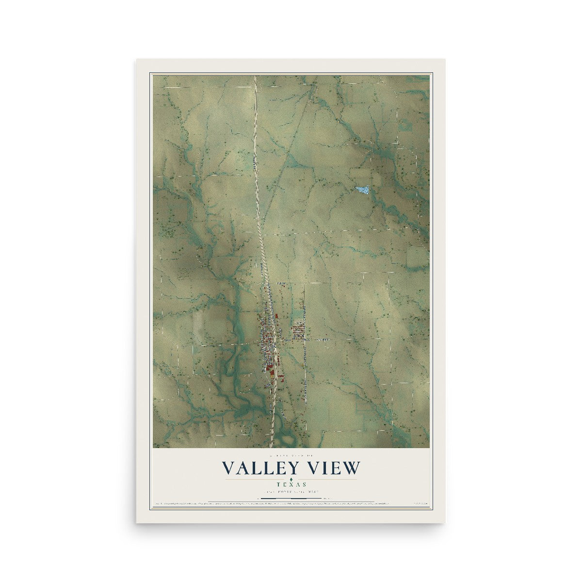 Map of Valley View, Texas, 12 x 18 inch unframed archival matte print