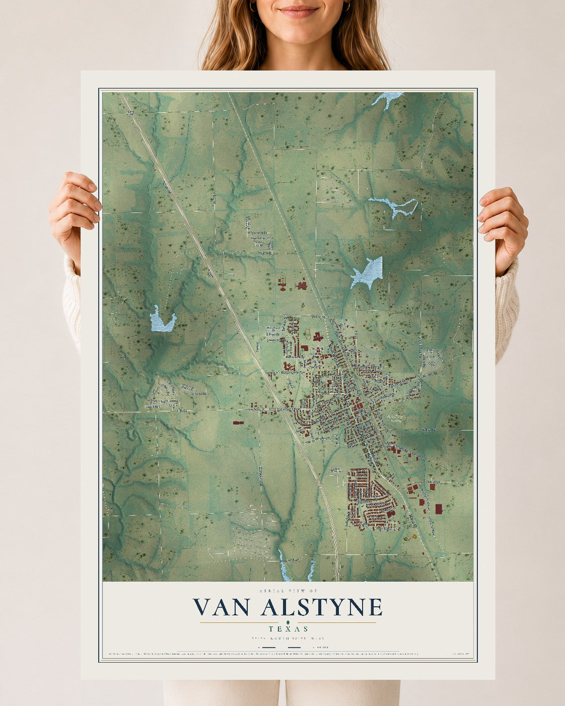 Map of Van Alstyne, Texas, 24 x 36 inch unframed archival matte print