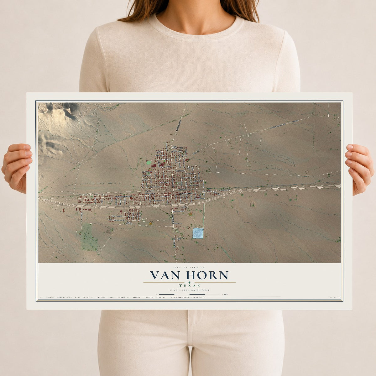 Map of Van Horn, Texas, 12 x 18 inch unframed archival matte print
