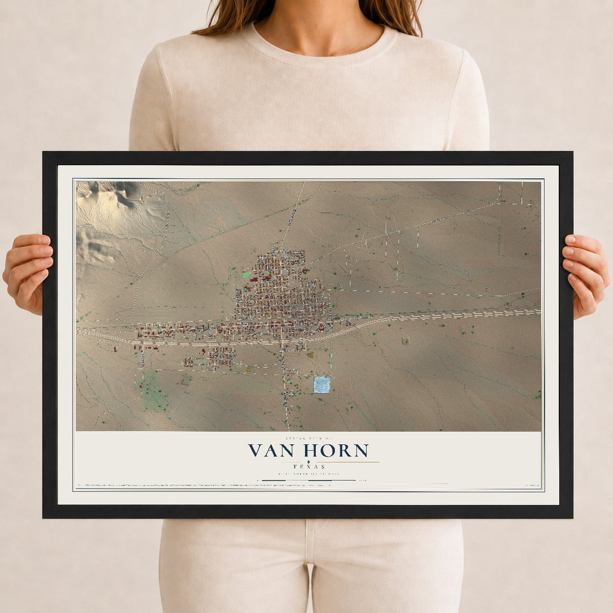 Map of Van Horn, Texas, 12 x 18 inch print in a black wood frame