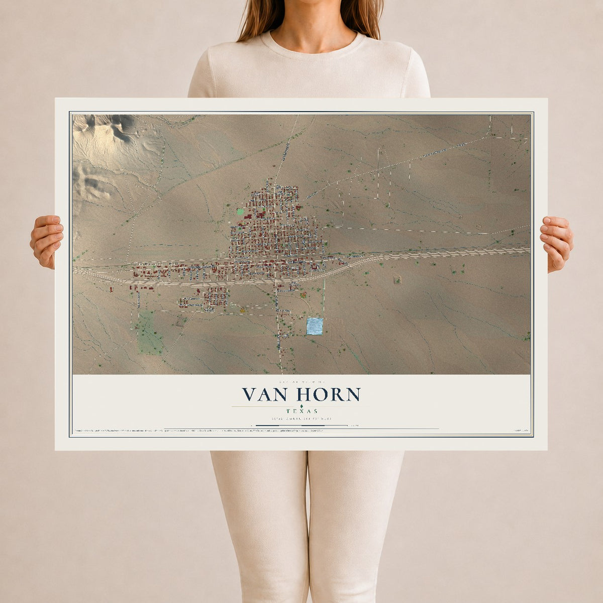 Map of Van Horn, Texas, 24 x 36 inch unframed archival matte print