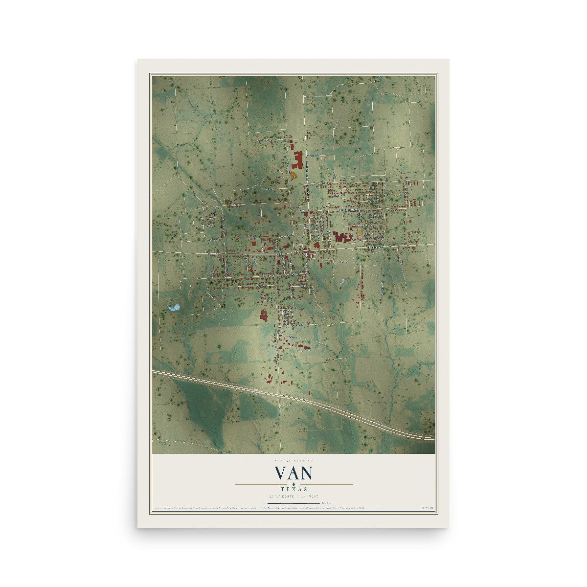 Map of Van, Texas, 12 x 18 inch unframed archival matte print