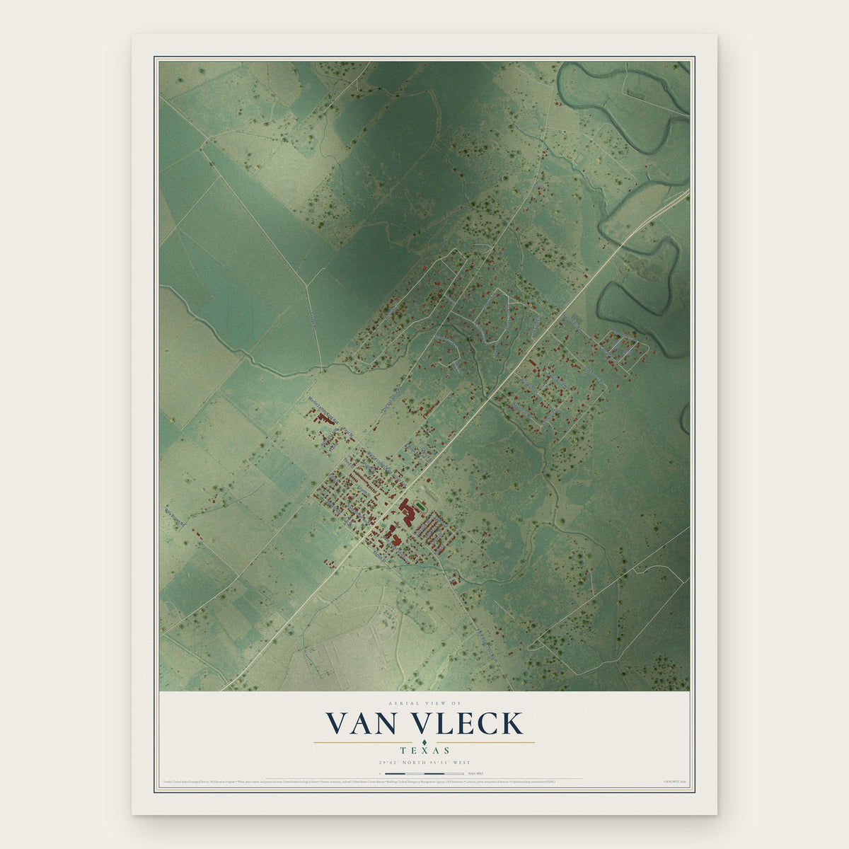 Van Vleck, Texas map print, the full design