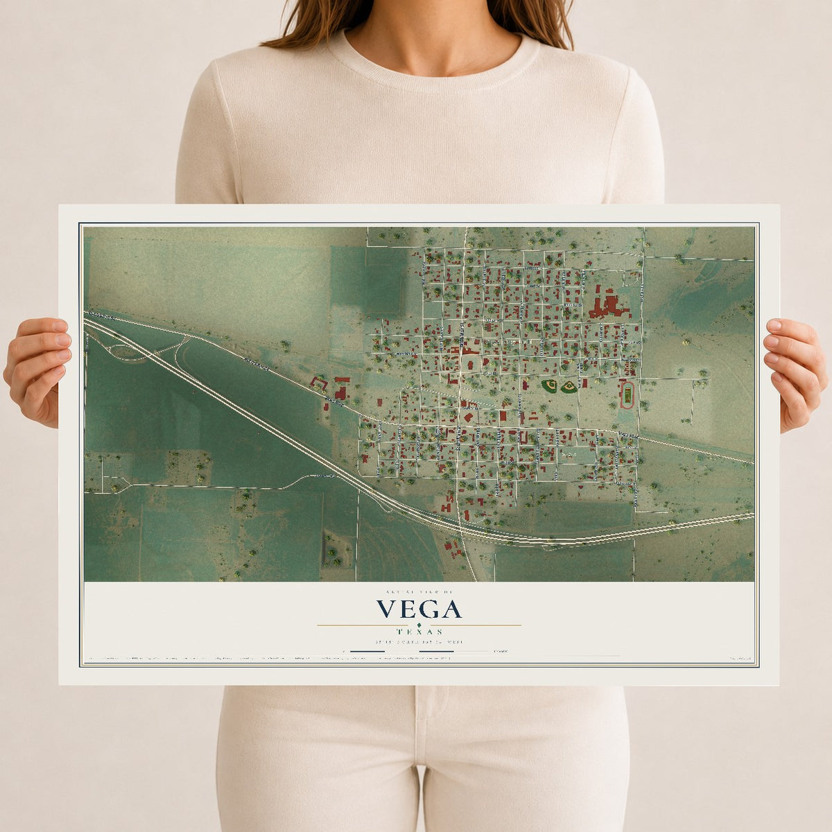 Map of Vega, Texas, 12 x 18 inch unframed archival matte print