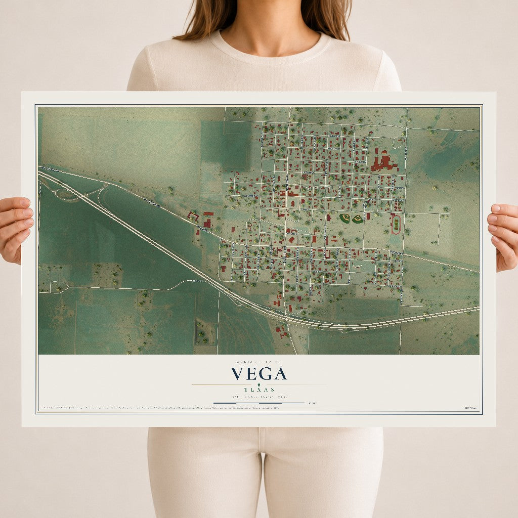 Map of Vega, Texas, 18 x 24 inch unframed archival matte print