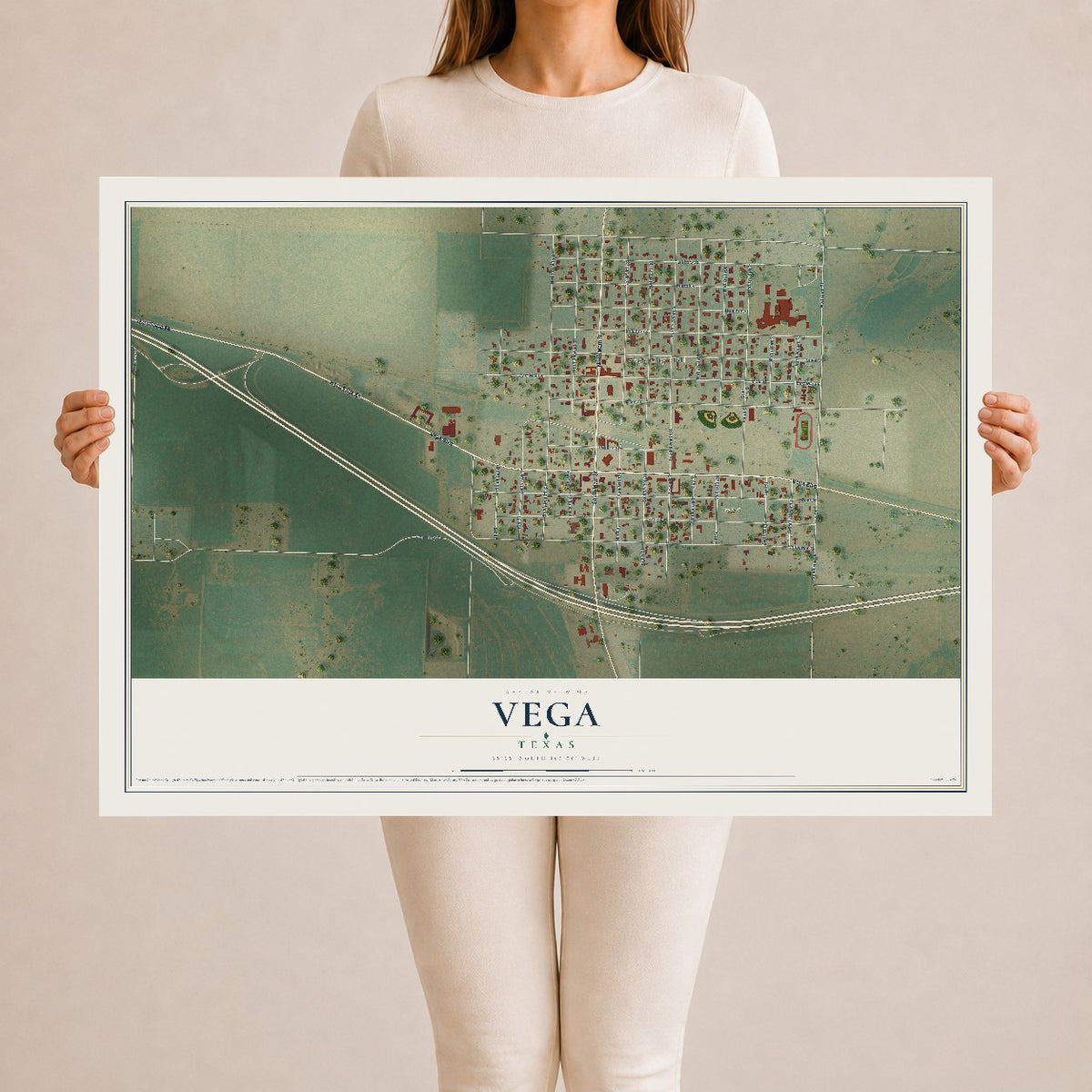 Map of Vega, Texas, 24 x 36 inch unframed archival matte print
