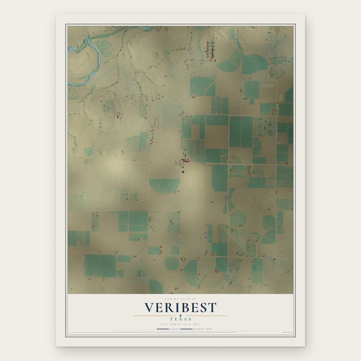 Veribest, Texas map print, the full design