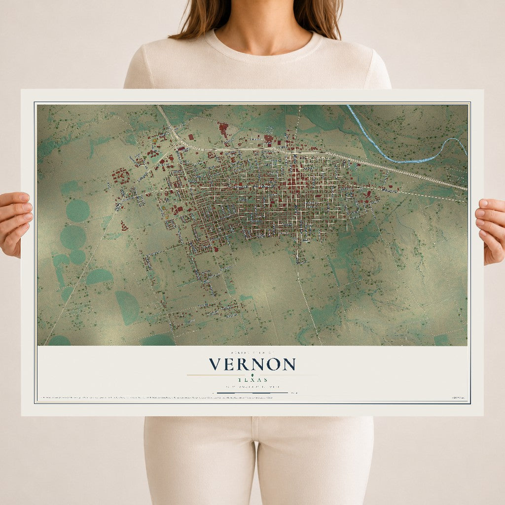 Map of Vernon, Texas, 18 x 24 inch unframed archival matte print