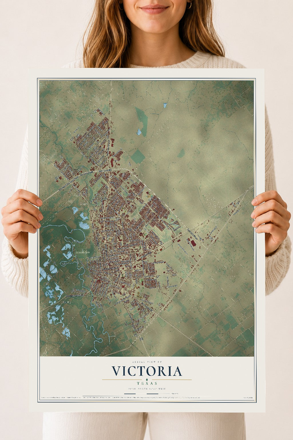 Map of Victoria, Texas, 18 x 24 inch unframed archival matte print