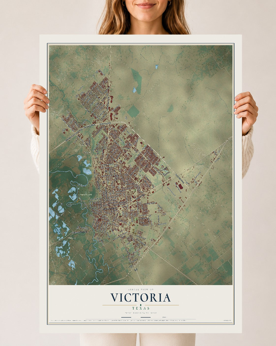 Map of Victoria, Texas, 24 x 36 inch unframed archival matte print