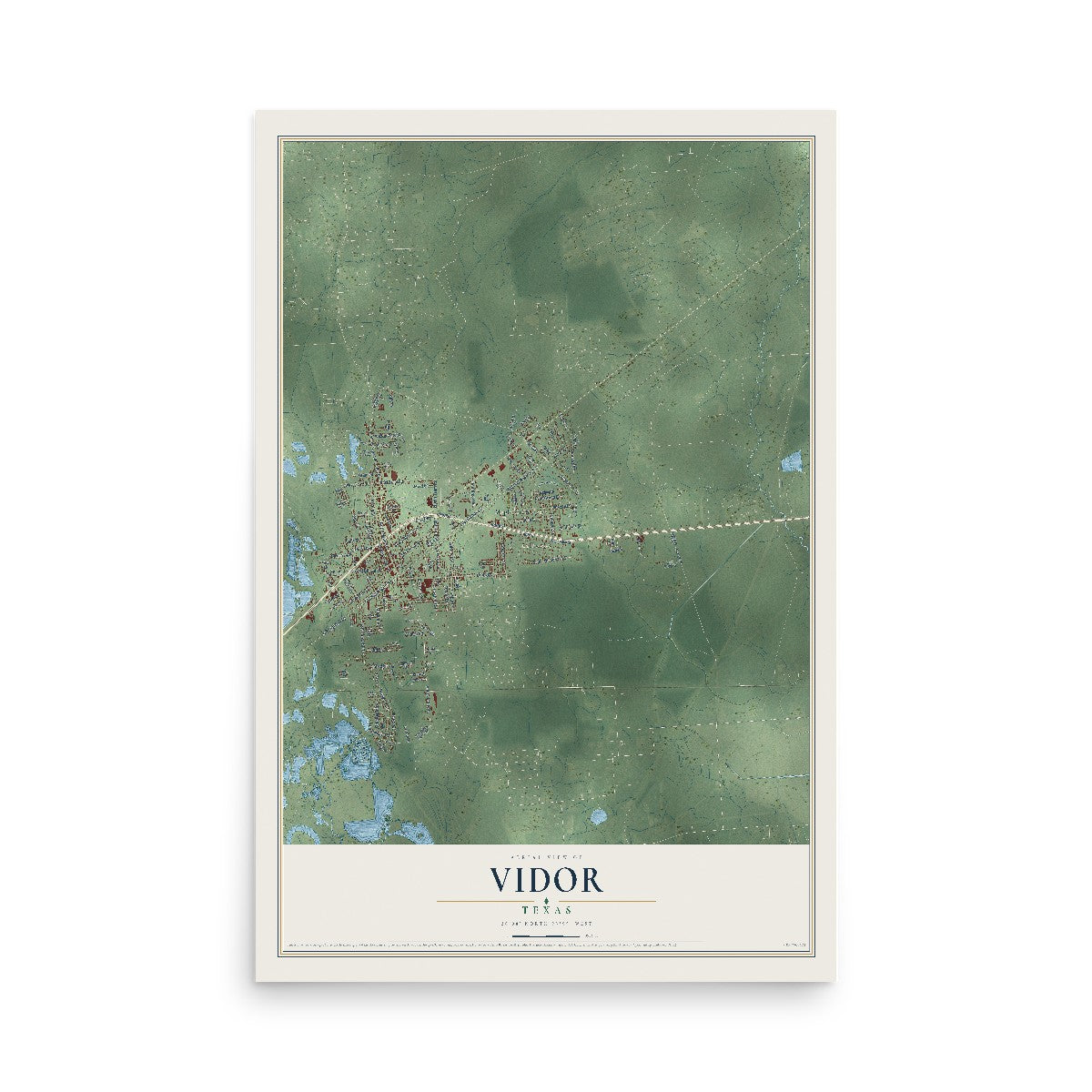 Map of Vidor, Texas, 12 x 18 inch unframed archival matte print