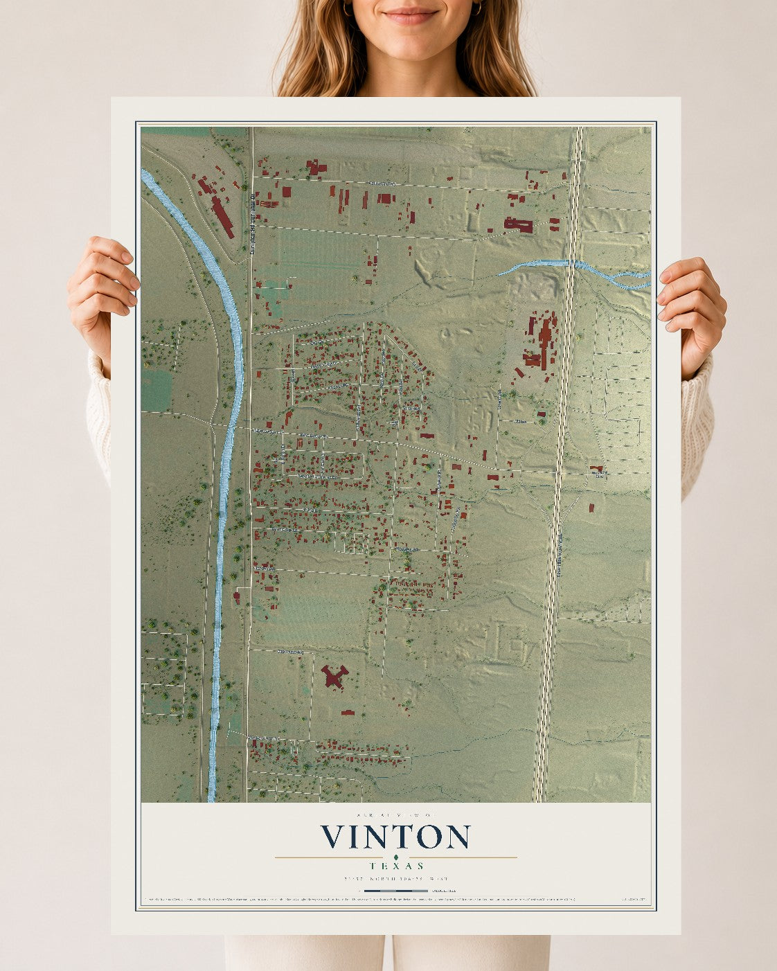 Map of Vinton, Texas, 24 x 36 inch unframed archival matte print