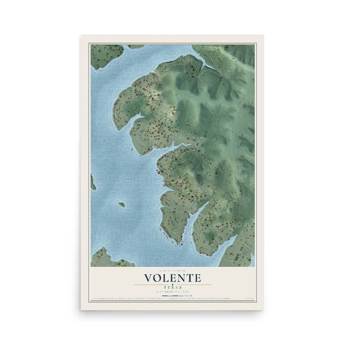 Map of Volente, Texas, 12 x 18 inch unframed archival matte print