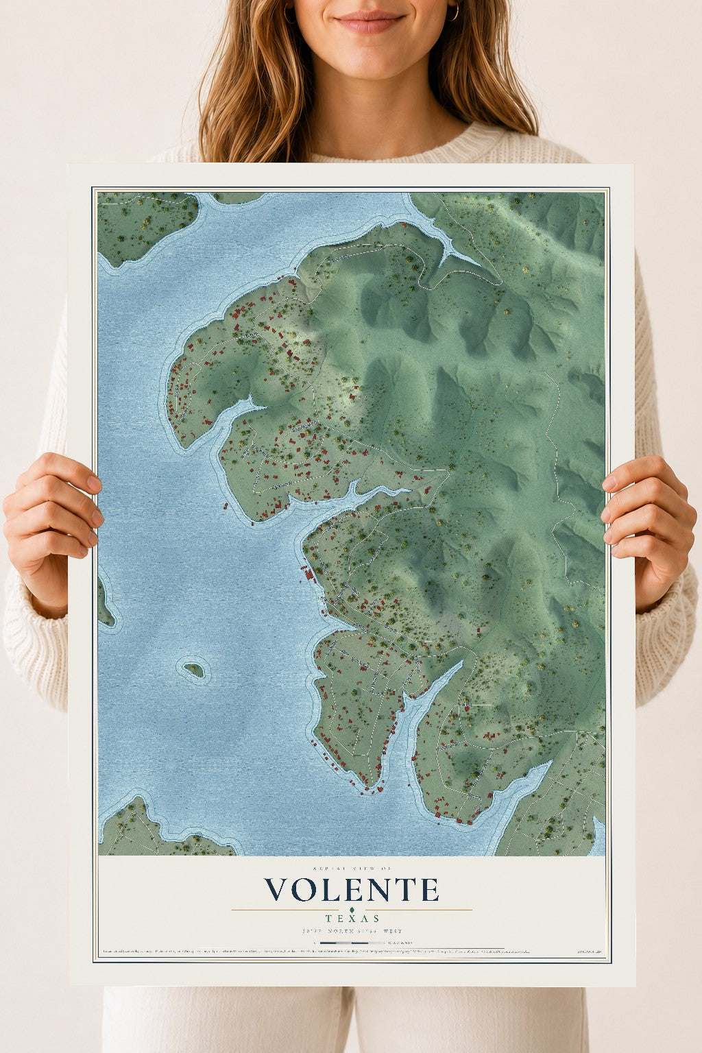 Map of Volente, Texas, 18 x 24 inch unframed archival matte print