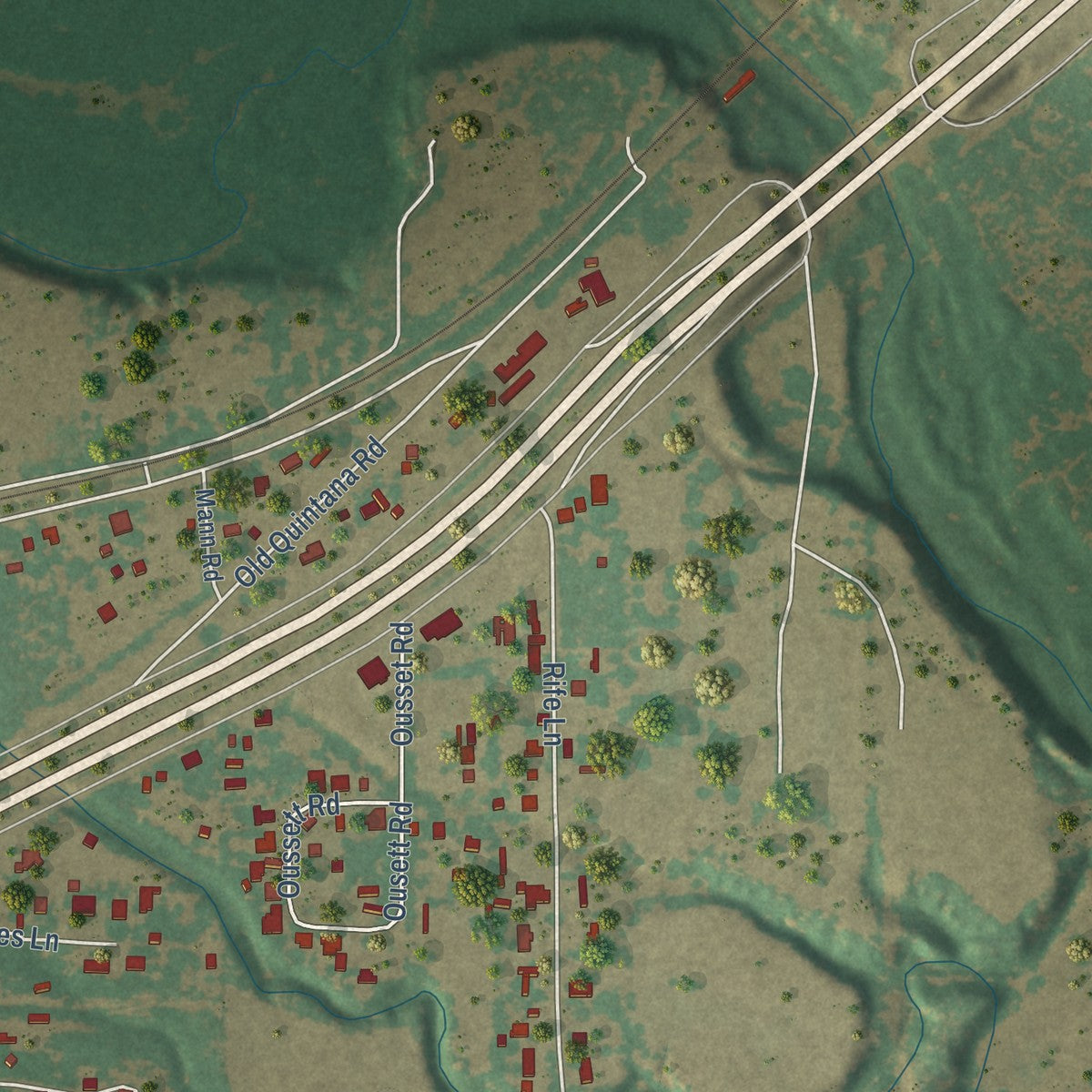 Second close-up of the map of Von Ormy, Texas print showing more streets and buildings