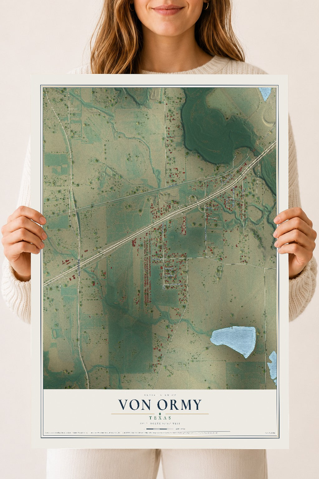 Map of Von Ormy, Texas, 18 x 24 inch unframed archival matte print