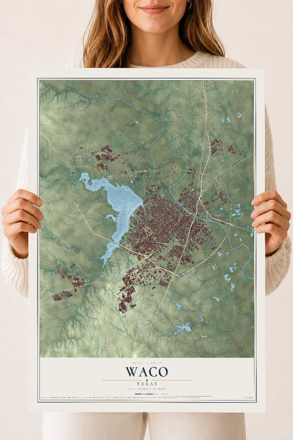 Map of Waco, Texas, 18 x 24 inch unframed archival matte print